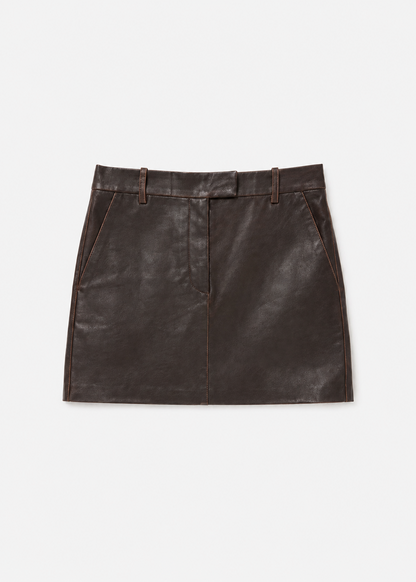 SPRWMN womens Leather Mini Trouser Skirtin Burnt Umber brown