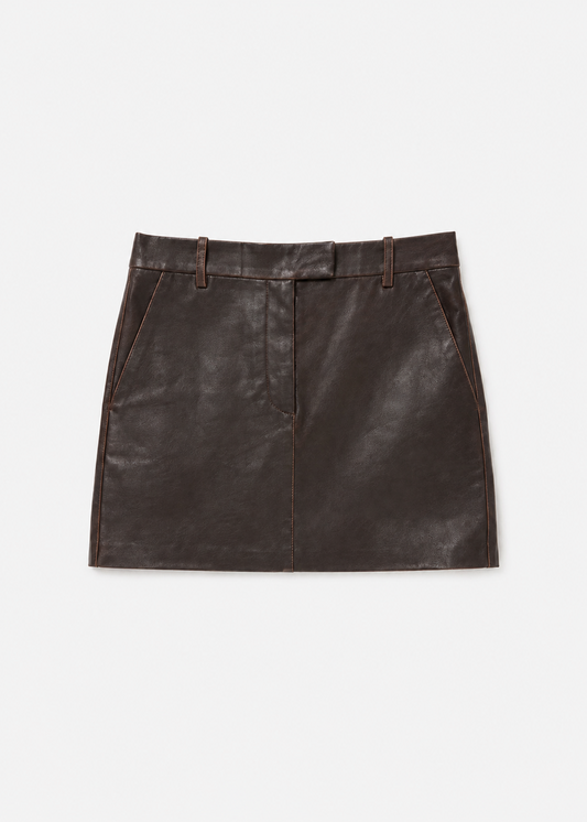 SPRWMN womens Leather Mini Trouser Skirtin Burnt Umber brown