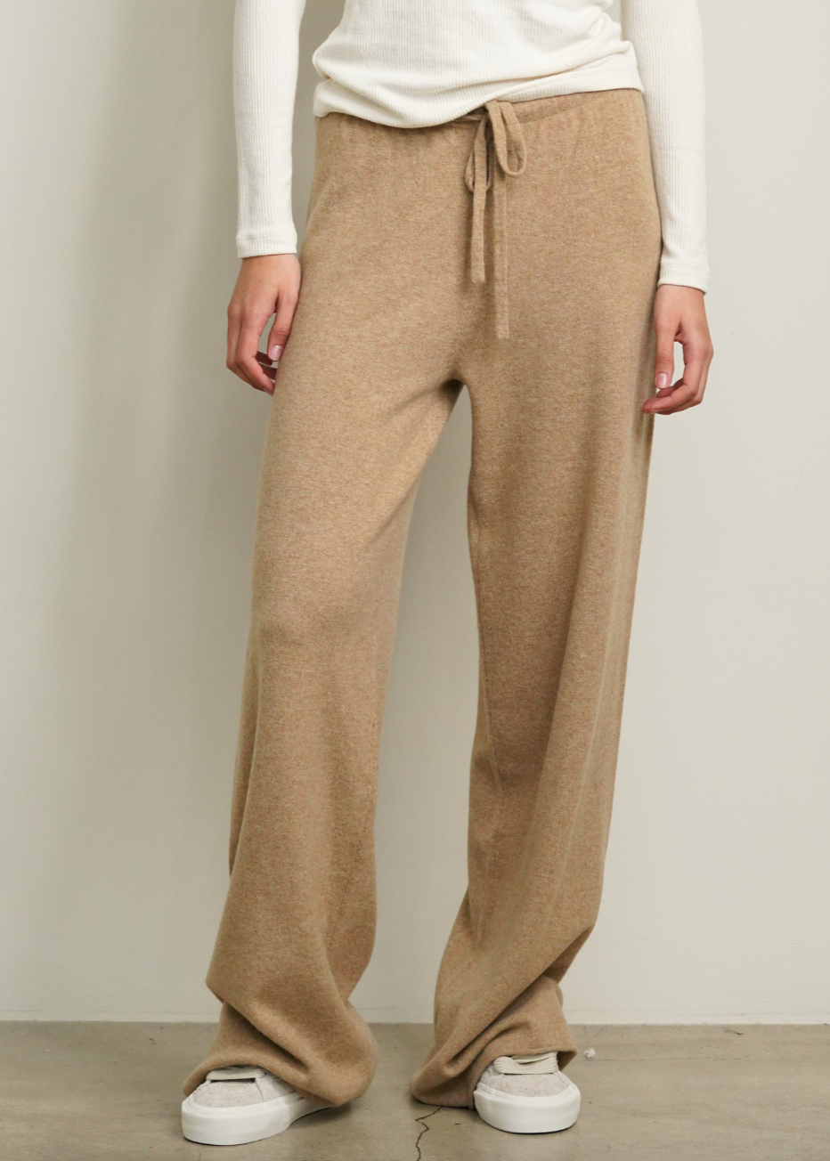 Person wearing Sablyn Adler Relaxed Pull On Pant in Camel Cashmere