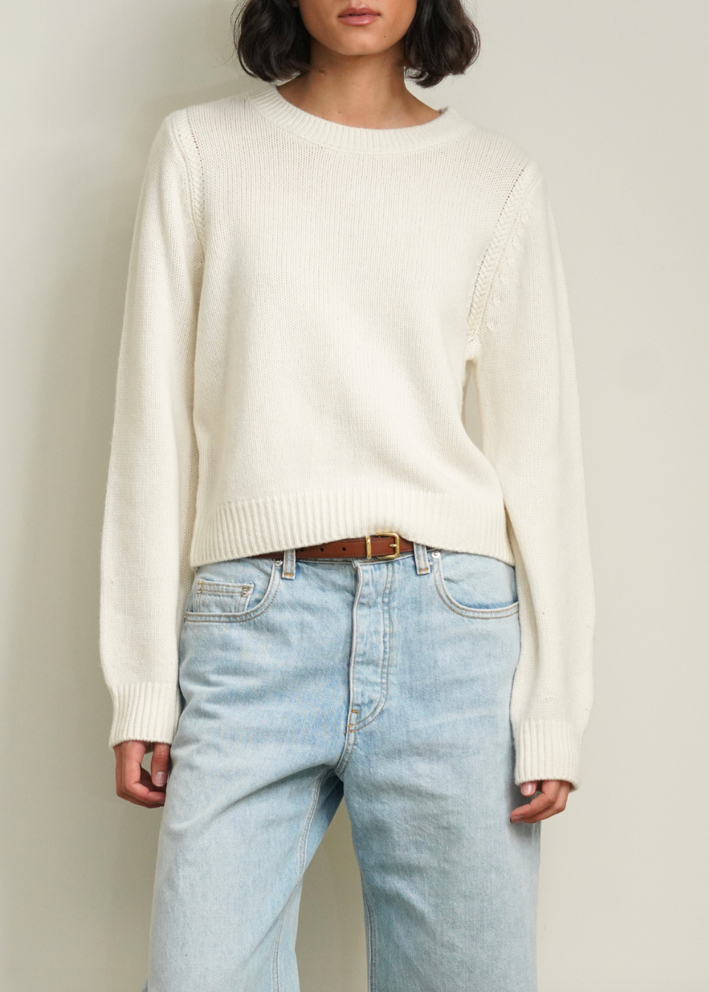 Sablyn Noa Shrunken Crewneck Sweater in Gardenia