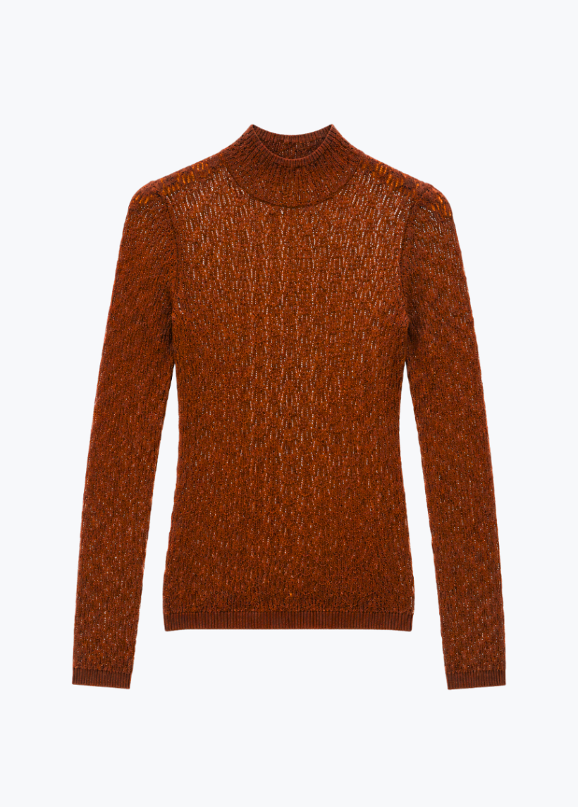 Sablyn Rhea Mock Neck Top in Mahogany Wool Cashmere