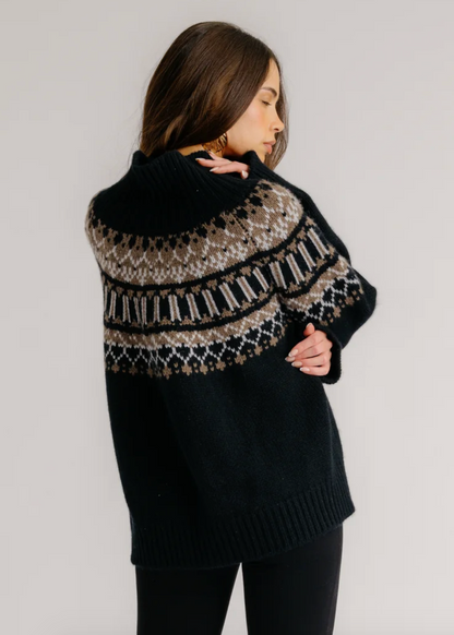 Person wearing Sablyn Scottie Slouchy Fairisle Cashmere Mock Neck Sweater