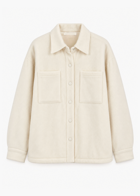 Sablyn womens cashmere Izzy Filled Relaxed Shirt Jacket in Gardenia