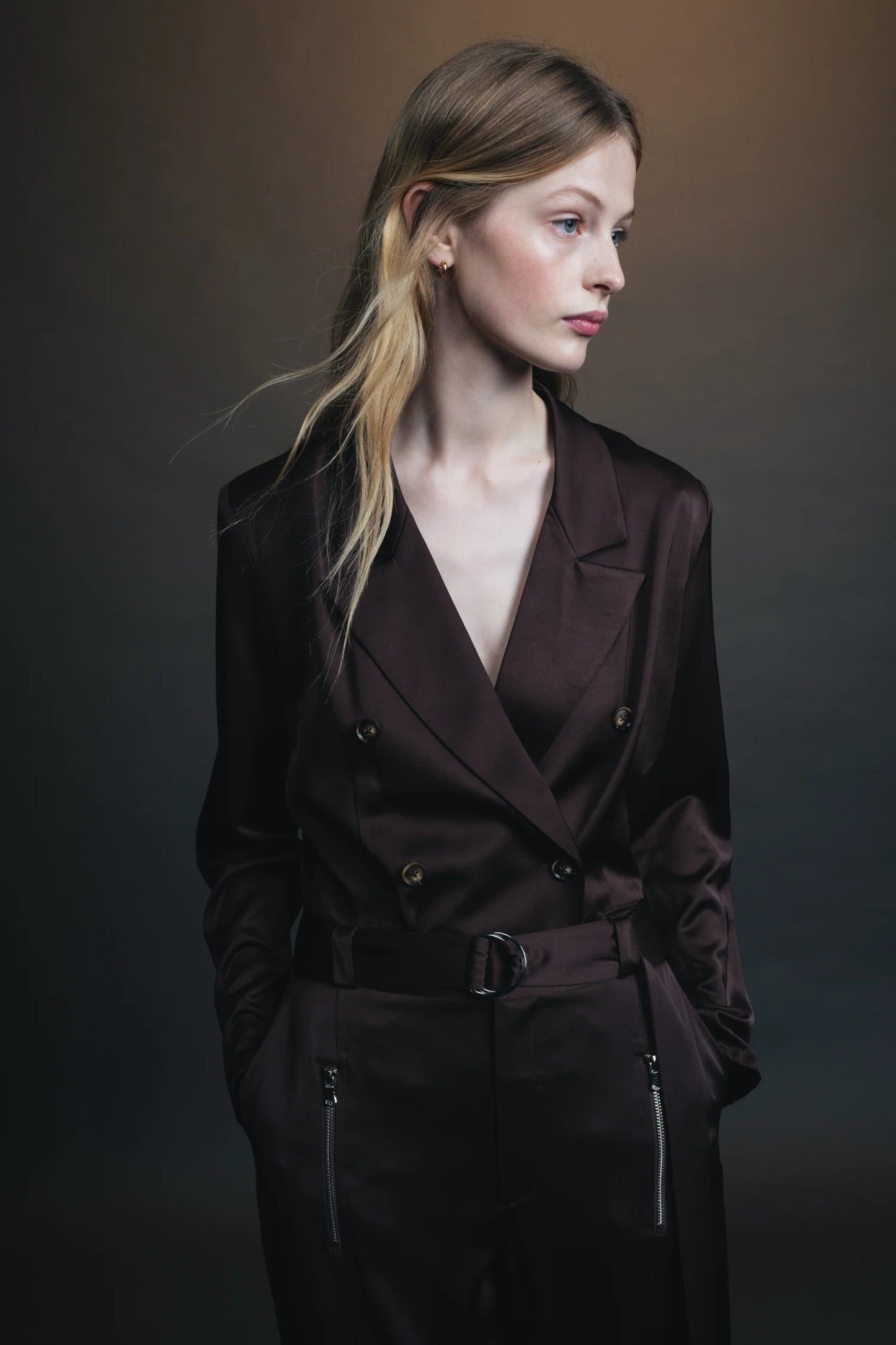 Person wearing Saint Art womens Adalee Charmeuse Blazer