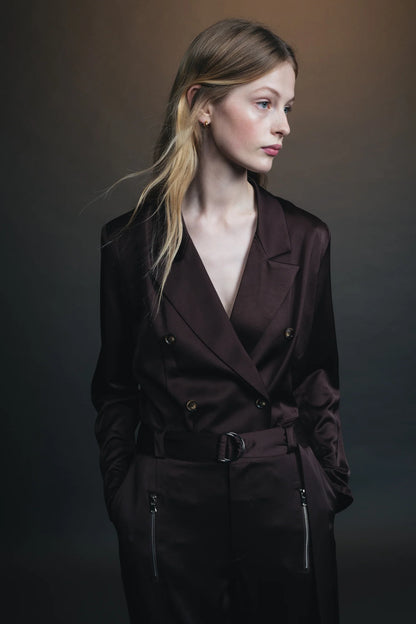 Person wearing Saint Art womens Adalee Charmeuse Blazer