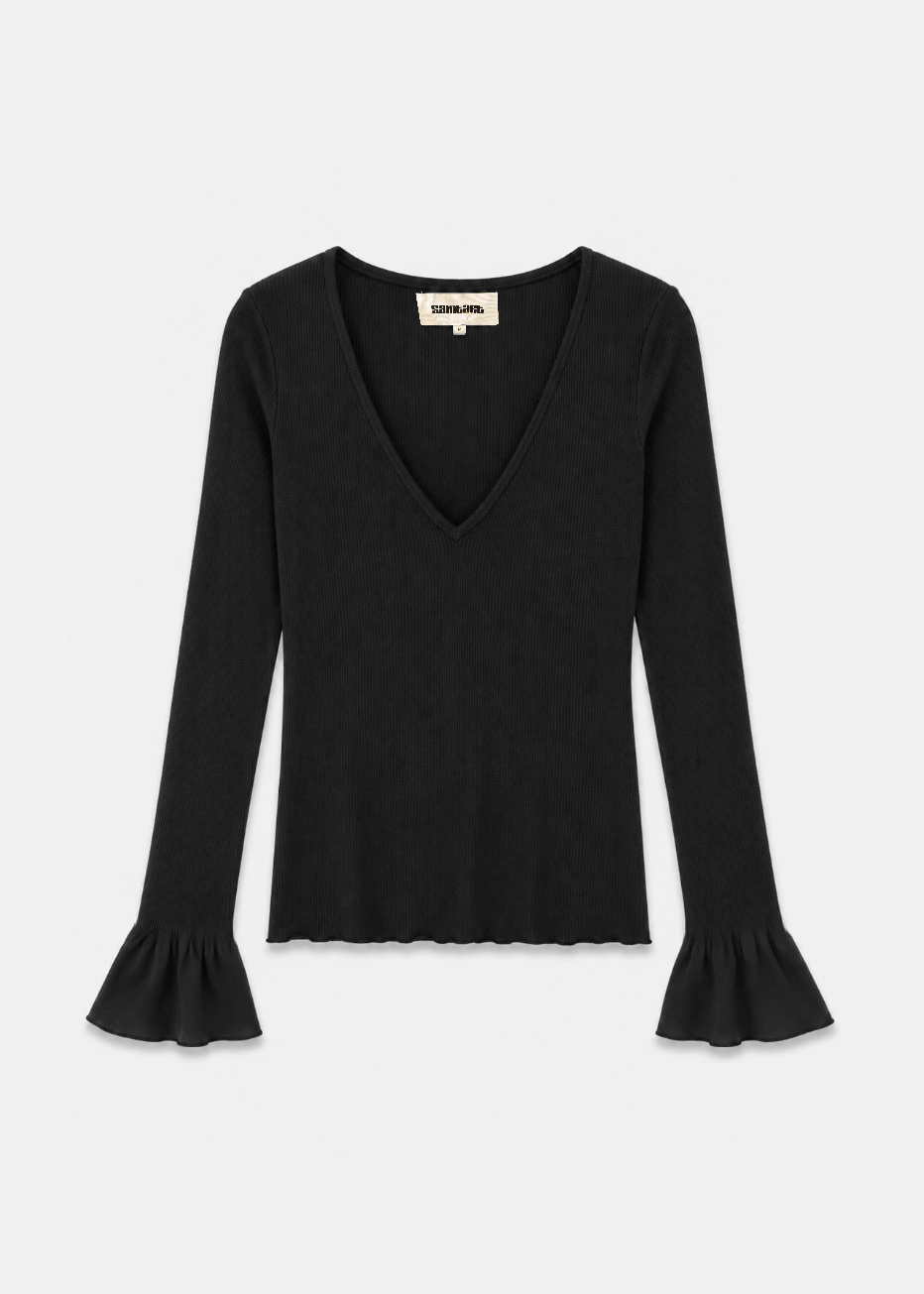 Saint Art womens Watson Ruffle Knit Sweater Black