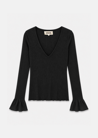 Saint Art womens Watson Ruffle Knit Sweater Black