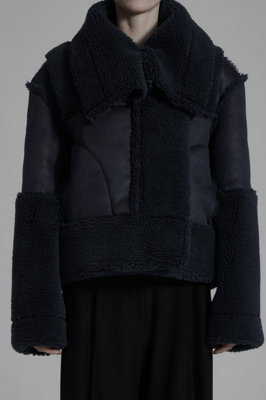 Person wearing Saint art womens Marlise Faux Shearling Moto Jacket Black