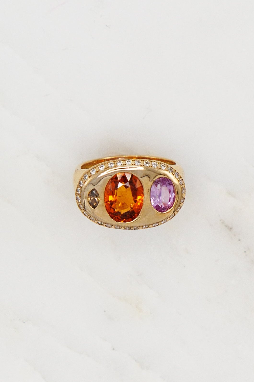 Scosha fine jewelry 14k yellow gold Nandi Ring with Orange Garnet and Tourmaline
