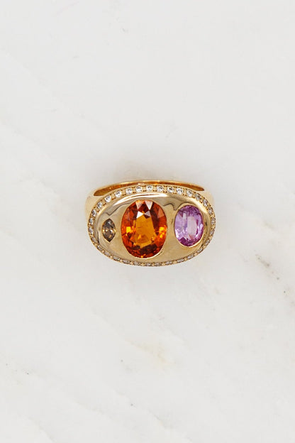 Scosha fine jewelry 14k yellow gold Nandi Ring with Orange Garnet and Tourmaline