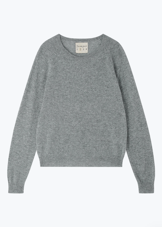 Cashmere Crop Crew in Mid Grey