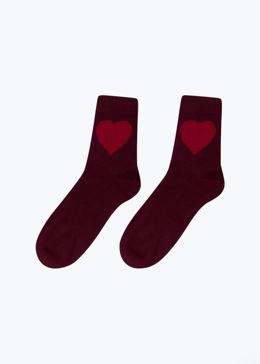 Cashmere Heart Socks in Burgundy