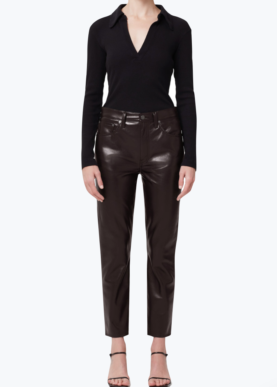 Jolene High-Rise Straight in Chocolate Leather