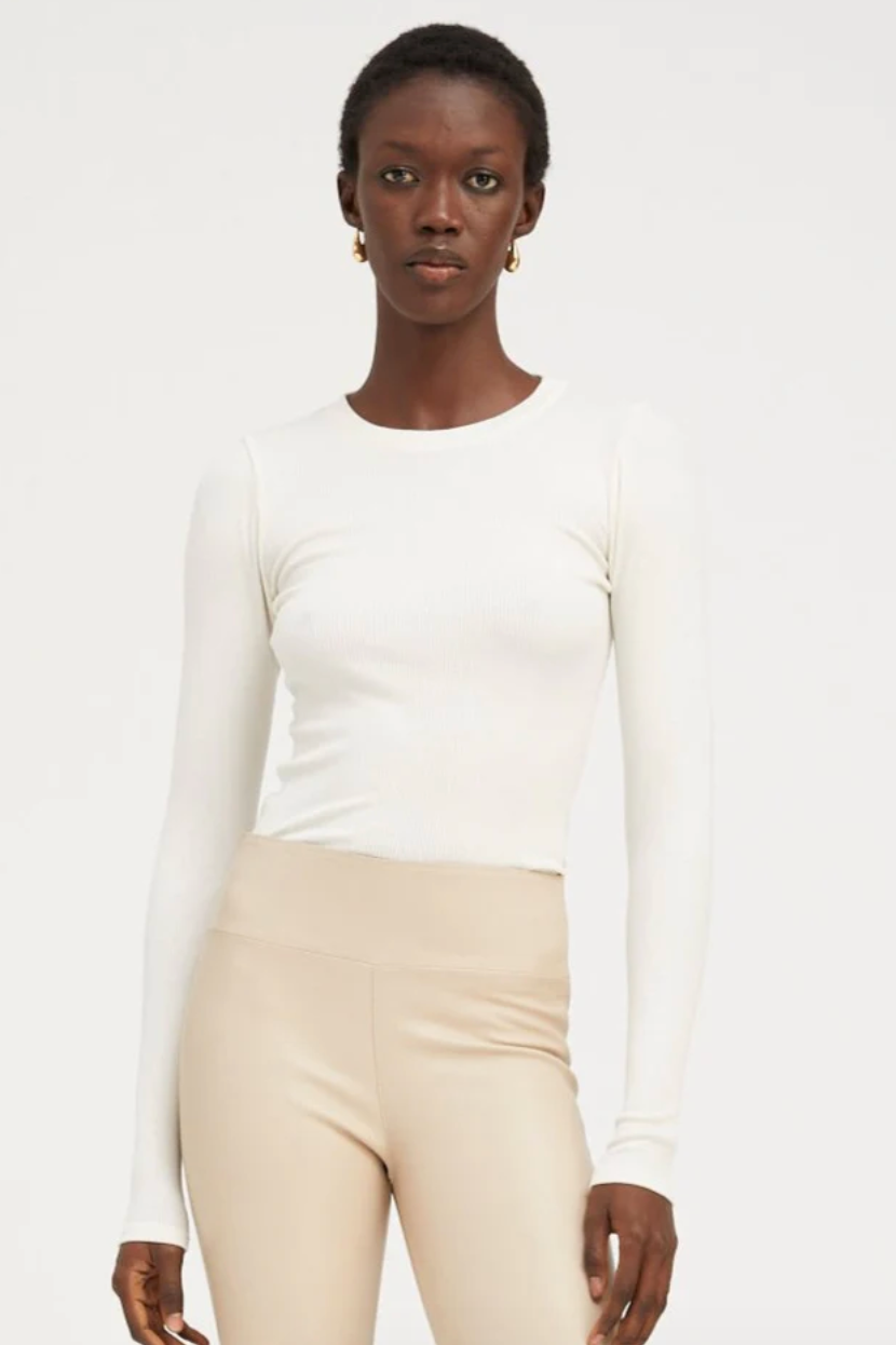 Rib Long Sleeve Baby Tee in White