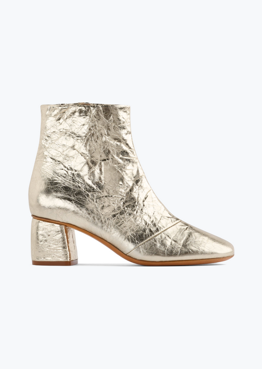 Leather Ankle Boots in Crackle Lamé