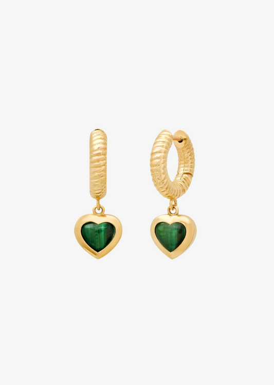 Malachite Heart Rope Huggies