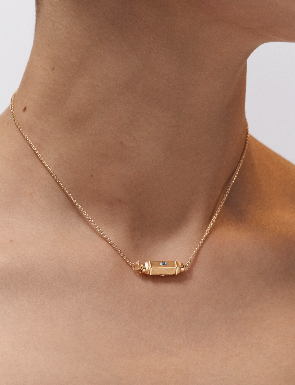 Micro Coco Sapphire Locket Necklace 42cm