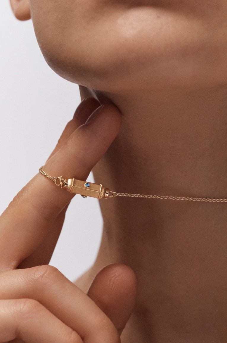 Micro Coco Sapphire Locket Necklace 42cm