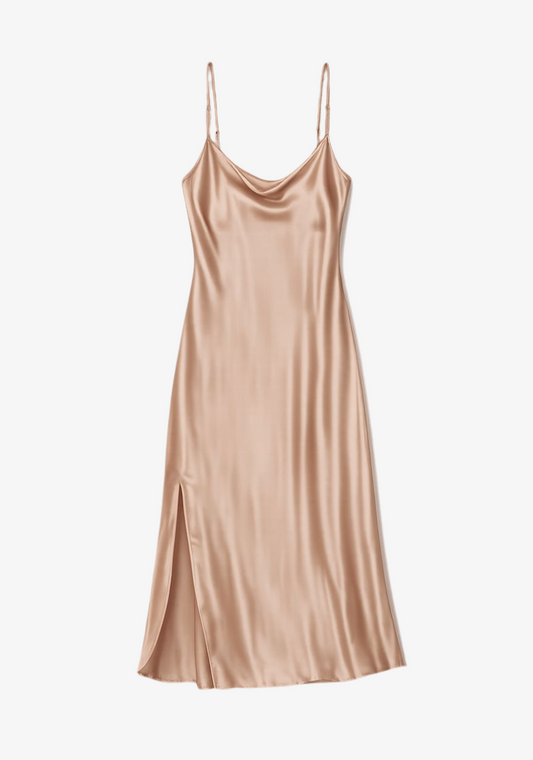 Grier Silk Maxi Slip Dress in Mocha