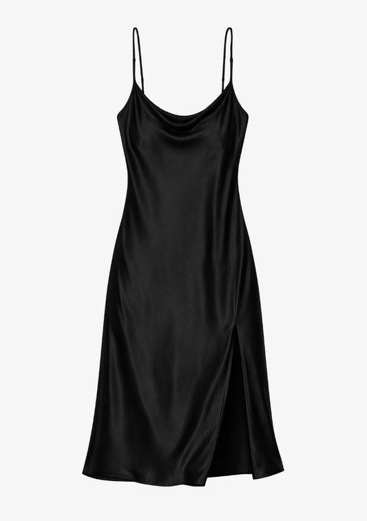 Grier Silk Maxi Slip Dress in Black