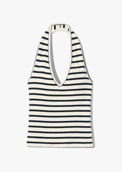 Britt Halter Top in Ecru/Black Stripe