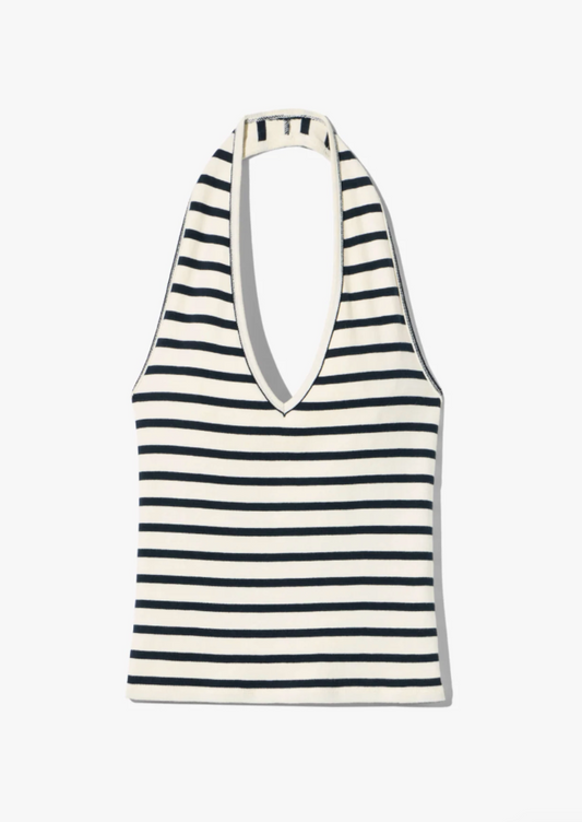 Britt Halter Top in Ecru/Black Stripe