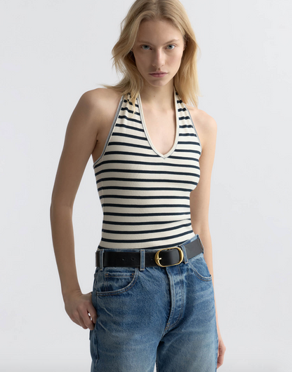 Britt Halter Top in Ecru/Black Stripe