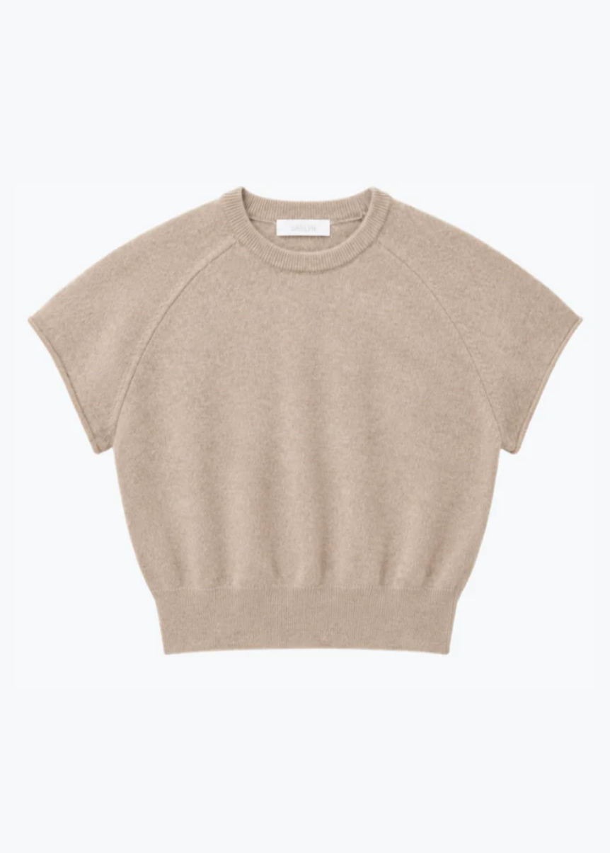 Joani Saddle Raglan Crewneck Tee in Dune Heather