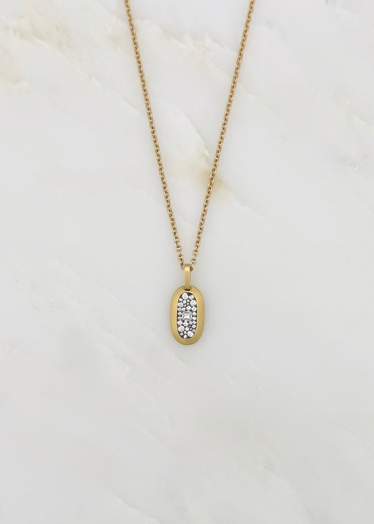 Shola Branson Fine jewelry 18k yellow gold White Diamonds Small Cartouche Pendant