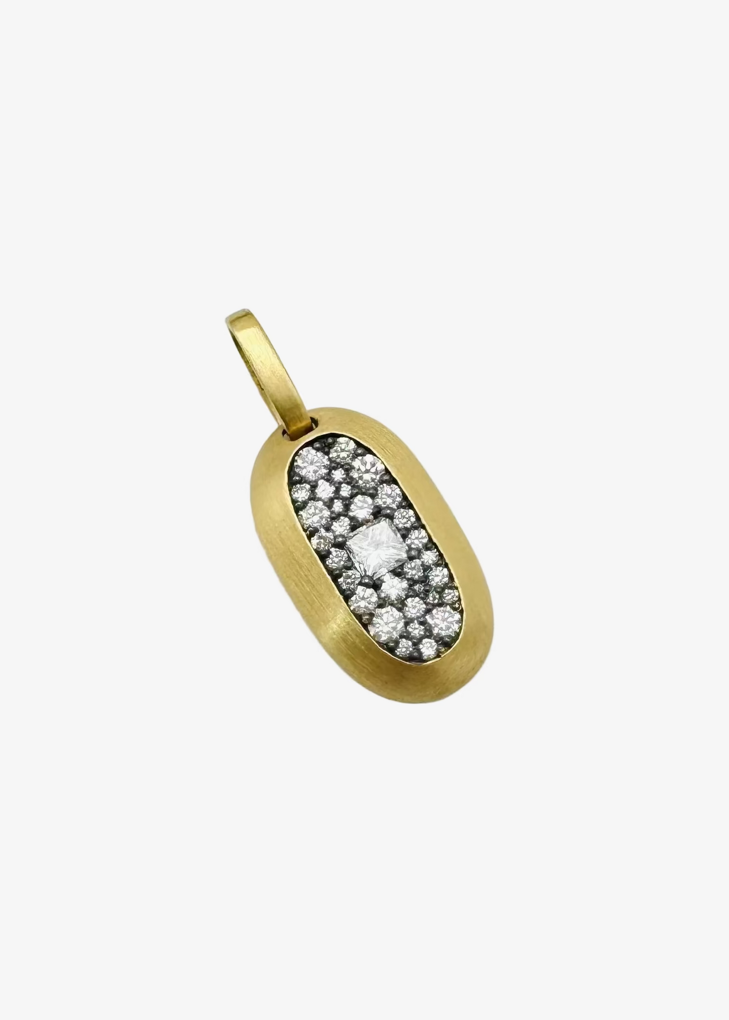 Shola Branson Fine jewelry 18k yellow gold White Diamonds Small Cartouche Pendant