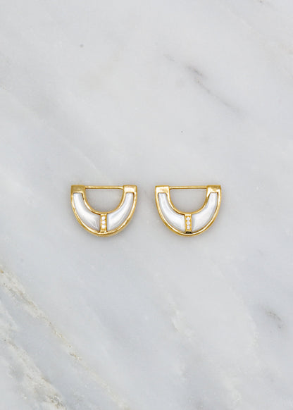 Sorellina Fine Jewelry 18k Yellow Gold Capri Inlay Huggies with Mother of Pearl