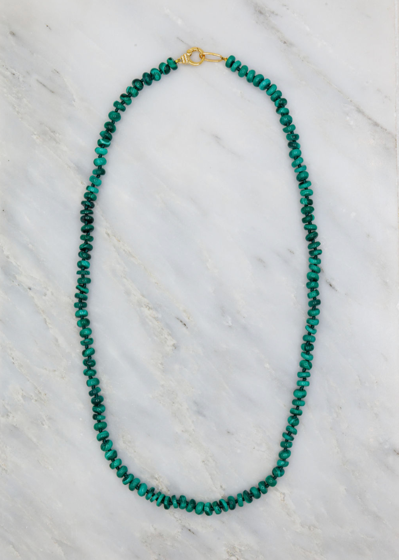 Sorellina Fine Jewelry 18k yellow gold diamond Malachite Beaded Necklace