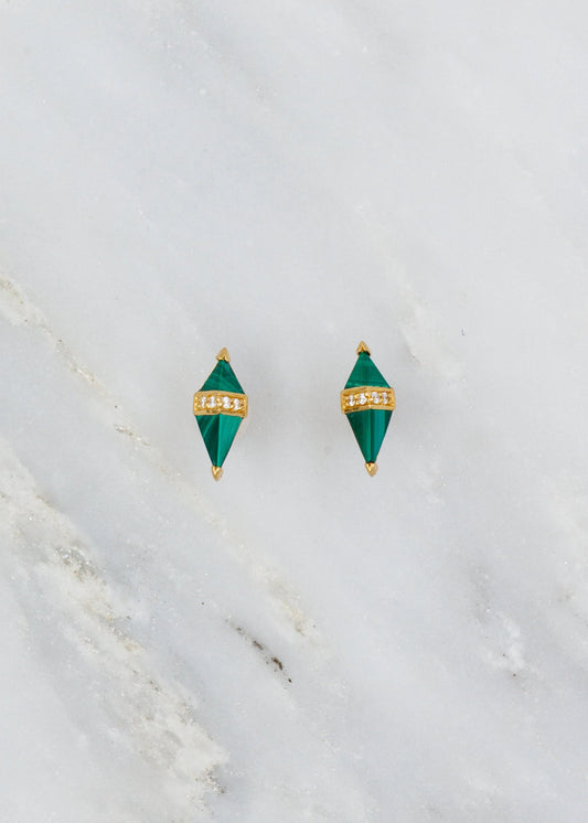 Sorellina fine jewelry 18k Yellow Gold Diamond Malachite Pietra Studs