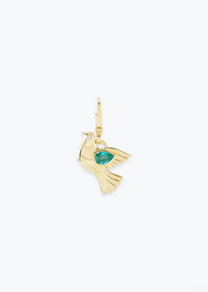 Sorellina fine jewelry 18k yellow gold Dove Charm with Emerald