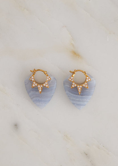 Sorellina fine jewelry 18k yellow gold diamond Piccoli Pavé Guitar Pick Earrings with Blue Lace Agate