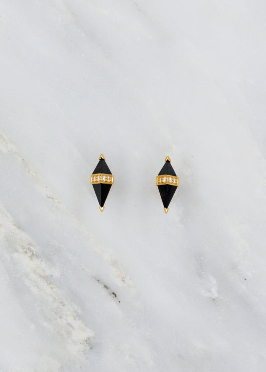 Sorellina fine jewelry 18k yellow gold diamond Pietra Studs with Onyx 