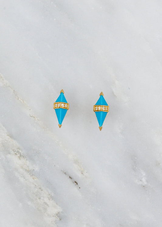 Sorellina fine jewelry 18k yellow gold diamond Pietra Studs with Turquoise