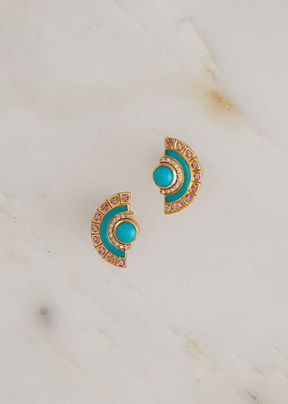 Sorellina fine jewelry 18k yellow gold turquoise Alba Studs