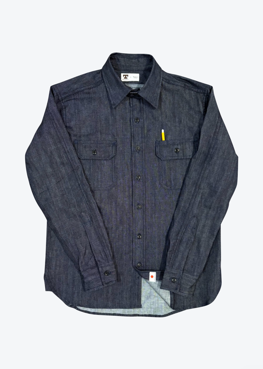 Tellason mens Clampdown 9oz Denim Shirt