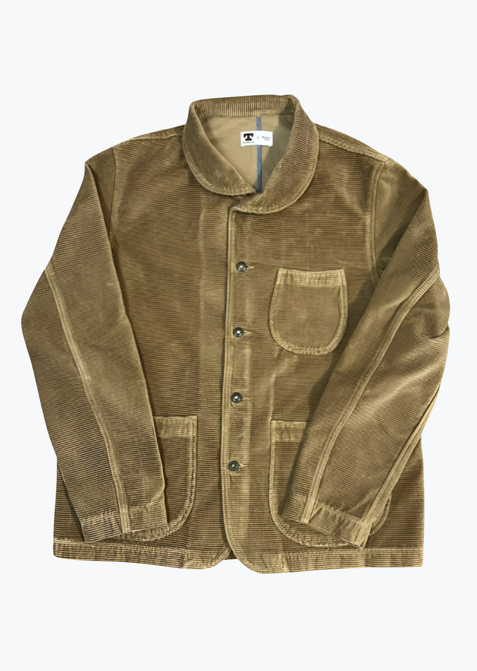 Tellason mens Shawl Collar Corduroy Chore Jacket in Taupe