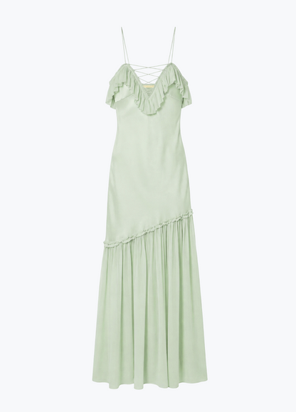 ULLA johnson womens Elaria Cami Silk Gown with Lace Up celadon green