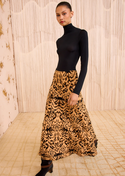 Person wearing Ulla Johnson Lani Jacquard Knit Skirt Animal Print