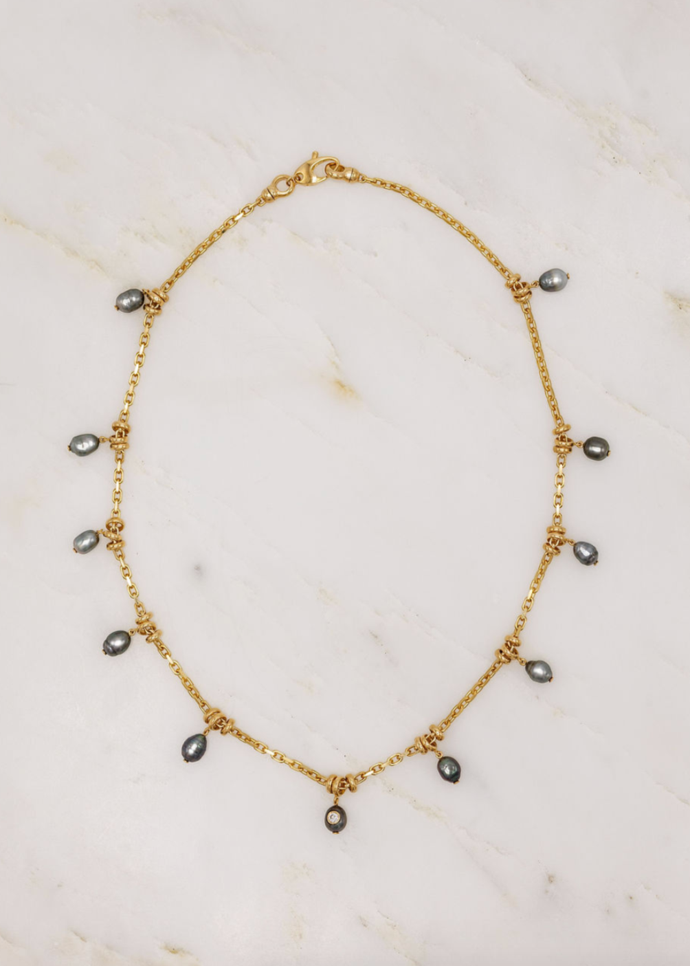 Uniform Object fine jewelry 18k gold tahitian pearl diamond Pearl Dust Necklace