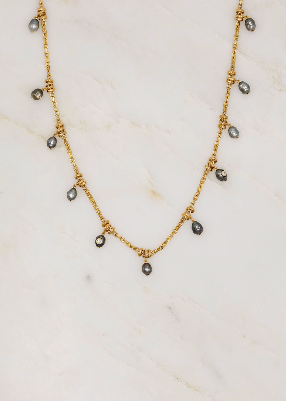 Uniform Object fine jewelry 18k gold tahitian pearl diamond Pearl Dust Necklace