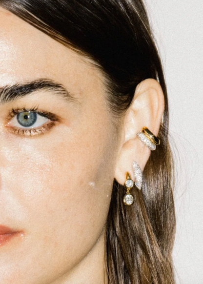 Person wearing Uniform Object fine jewelry 18k yellow gold Diamond Pavé Shard Ear Cuff