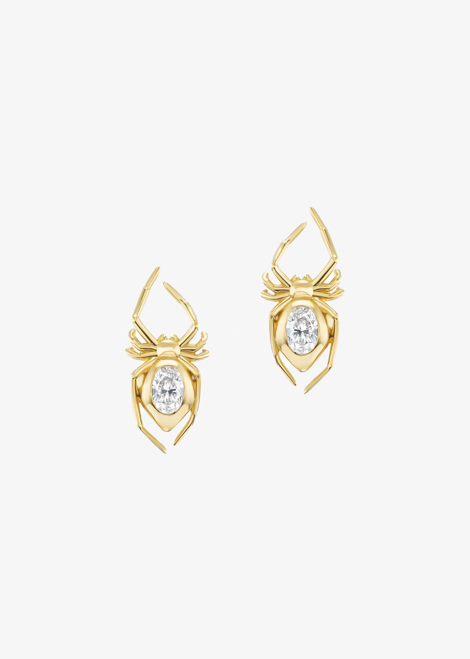 Uniform object fine jewelry 18k yellow gold Spider Earring Solitare Oval Diamond