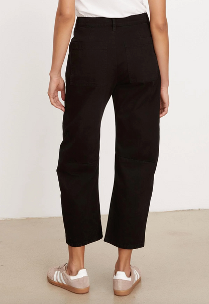 Person wearing Velvet Brylie Sanded Twill Pant in Vintage Black