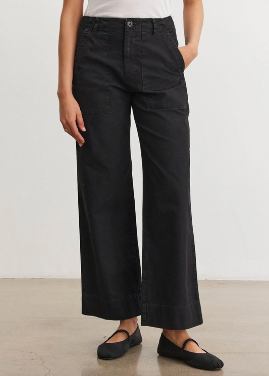 Person wearing Velvet Mya Cotton Canvas Pant in Vintage Black