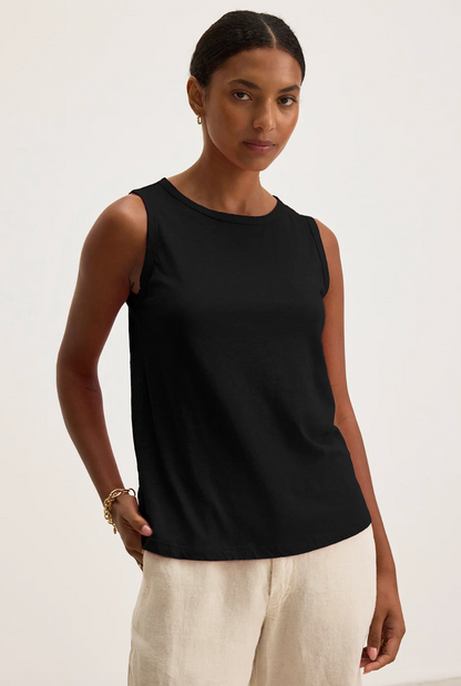 Person wearing Velvet Taurus Tank Top in Black