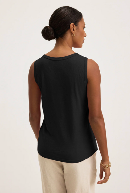 Person wearing Velvet Taurus Tank Top in Black